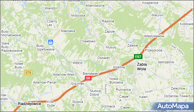 mapa Osowiec gmina Żabia Wola, Osowiec gmina Żabia Wola na mapie Targeo