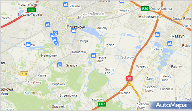 mapa Pęcice Małe, Pęcice Małe na mapie Targeo