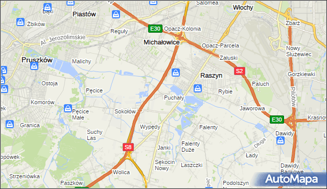 mapa Puchały gmina Raszyn, Puchały gmina Raszyn na mapie Targeo