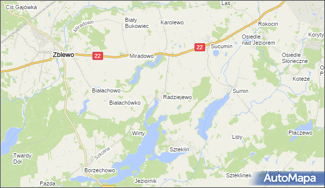 mapa Radziejewo gmina Zblewo, Radziejewo gmina Zblewo na mapie Targeo