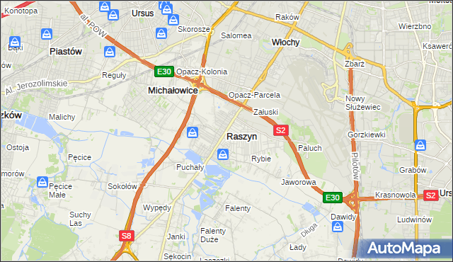 mapa Raszyn powiat pruszkowski, Raszyn powiat pruszkowski na mapie Targeo