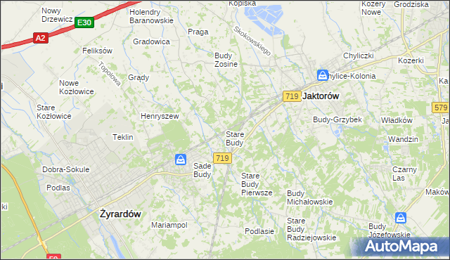 mapa Stare Budy gmina Jaktorów, Stare Budy gmina Jaktorów na mapie Targeo