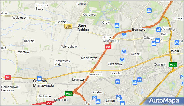 mapa Szeligi gmina Ożarów Mazowiecki, Szeligi gmina Ożarów Mazowiecki na mapie Targeo
