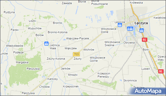 mapa Wichrów gmina Łęczyca, Wichrów gmina Łęczyca na mapie Targeo