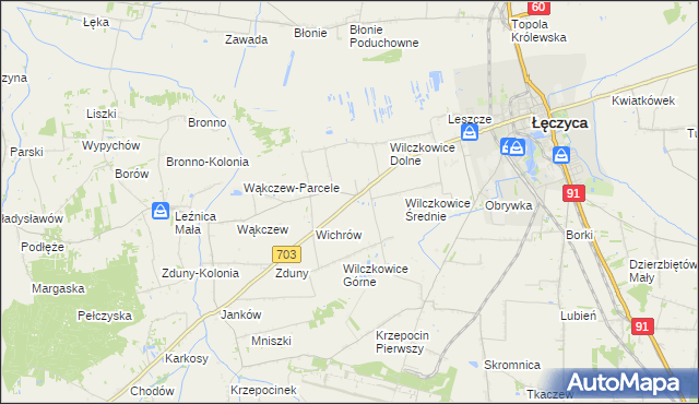 mapa Wilczkowice nad Szosą, Wilczkowice nad Szosą na mapie Targeo