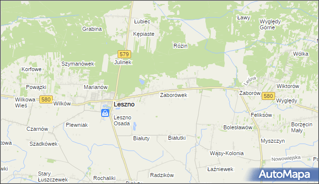 mapa Zaborówek gmina Leszno, Zaborówek gmina Leszno na mapie Targeo