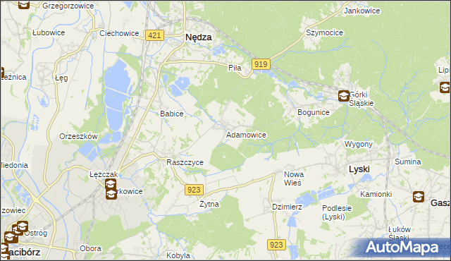 mapa Adamowice gmina Lyski, Adamowice gmina Lyski na mapie Targeo