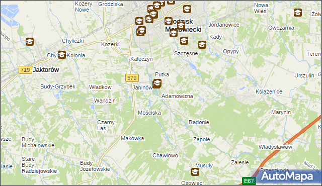 mapa Adamowizna gmina Grodzisk Mazowiecki, Adamowizna gmina Grodzisk Mazowiecki na mapie Targeo