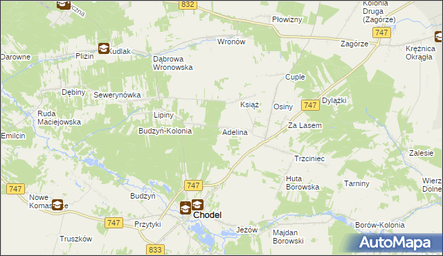 mapa Adelina gmina Chodel, Adelina gmina Chodel na mapie Targeo