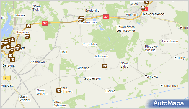 mapa Adolfowo gmina Rakoniewice, Adolfowo gmina Rakoniewice na mapie Targeo