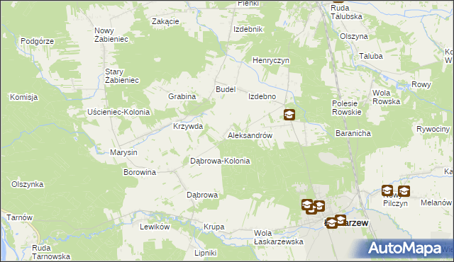 mapa Aleksandrów gmina Łaskarzew, Aleksandrów gmina Łaskarzew na mapie Targeo