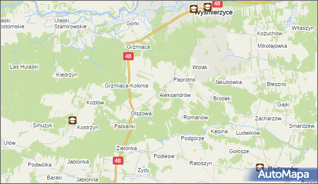 mapa Aleksandrów gmina Wyśmierzyce, Aleksandrów gmina Wyśmierzyce na mapie Targeo