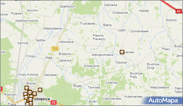 mapa Aleksandrówka gmina Dalików, Aleksandrówka gmina Dalików na mapie Targeo