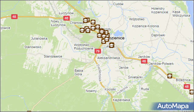 mapa Aleksandrówka gmina Kozienice, Aleksandrówka gmina Kozienice na mapie Targeo