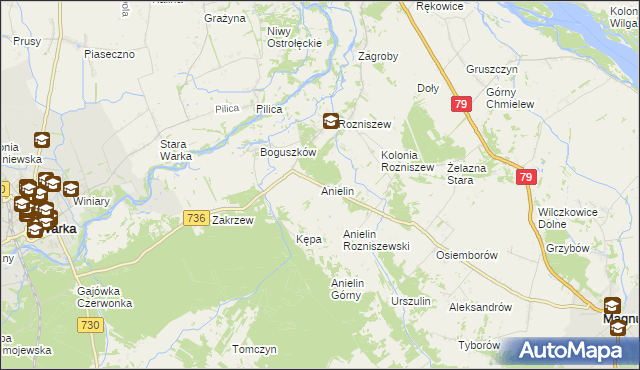 mapa Anielin gmina Magnuszew, Anielin gmina Magnuszew na mapie Targeo