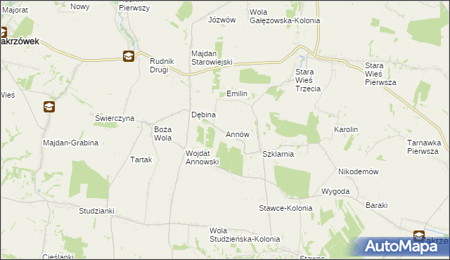 mapa Annów gmina Zakrzew, Annów gmina Zakrzew na mapie Targeo