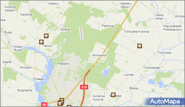 mapa Annówka gmina Kock, Annówka gmina Kock na mapie Targeo