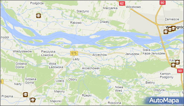 mapa Arciechów gmina Iłów, Arciechów gmina Iłów na mapie Targeo