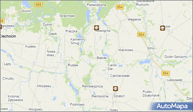 mapa Babiak gmina Golub-Dobrzyń, Babiak gmina Golub-Dobrzyń na mapie Targeo