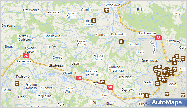 mapa Bączal Dolny, Bączal Dolny na mapie Targeo