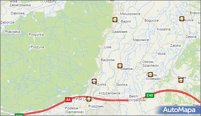 mapa Baczków gmina Bochnia, Baczków gmina Bochnia na mapie Targeo