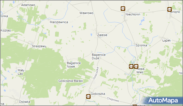 mapa Bagienice Duże, Bagienice Duże na mapie Targeo