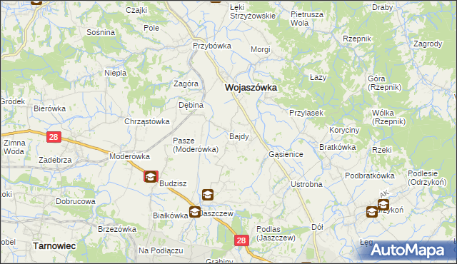 mapa Bajdy gmina Wojaszówka, Bajdy gmina Wojaszówka na mapie Targeo