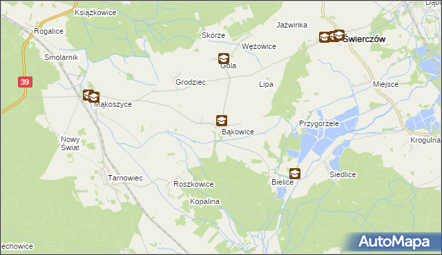 mapa Bąkowice, Bąkowice na mapie Targeo