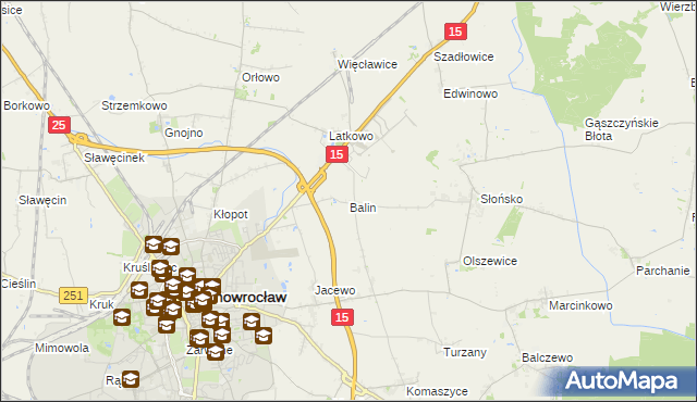 mapa Balin gmina Inowrocław, Balin gmina Inowrocław na mapie Targeo