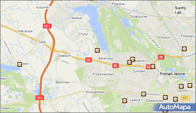 mapa Baranowo gmina Tarnowo Podgórne, Baranowo gmina Tarnowo Podgórne na mapie Targeo