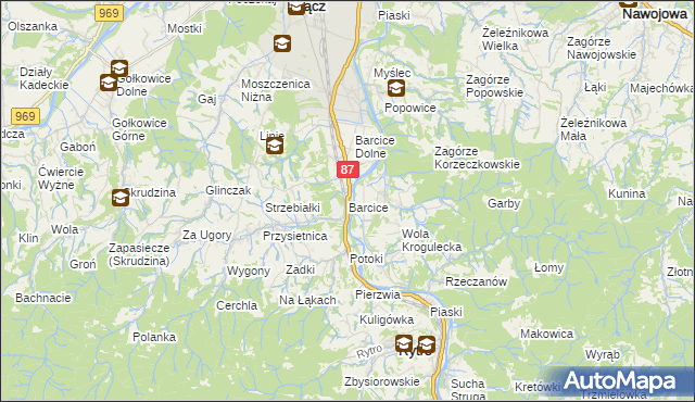 mapa Barcice gmina Stary Sącz, Barcice gmina Stary Sącz na mapie Targeo