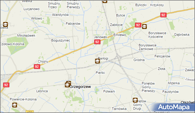 mapa Barłogi gmina Grzegorzew, Barłogi gmina Grzegorzew na mapie Targeo