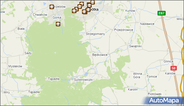 mapa Będkowice gmina Sobótka, Będkowice gmina Sobótka na mapie Targeo