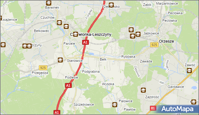 mapa Bełk gmina Czerwionka-Leszczyny, Bełk gmina Czerwionka-Leszczyny na mapie Targeo