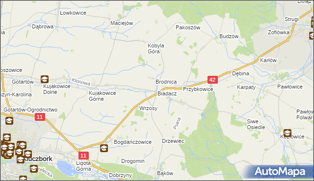 mapa Biadacz gmina Kluczbork, Biadacz gmina Kluczbork na mapie Targeo