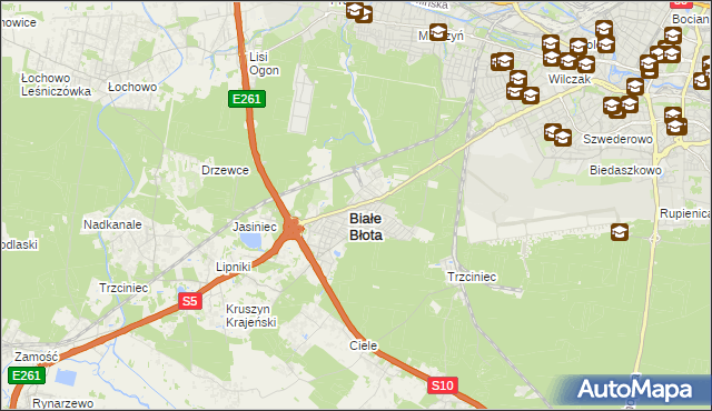 mapa Białe Błota powiat bydgoski, Białe Błota powiat bydgoski na mapie Targeo
