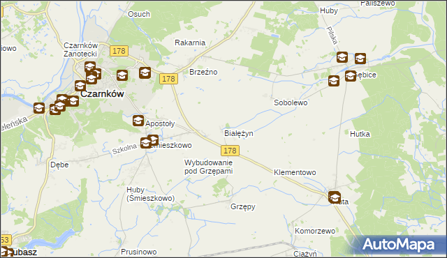 mapa Białężyn gmina Czarnków, Białężyn gmina Czarnków na mapie Targeo