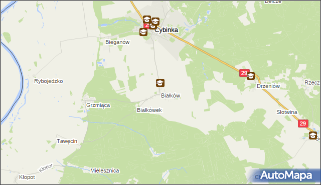 mapa Białków gmina Cybinka, Białków gmina Cybinka na mapie Targeo