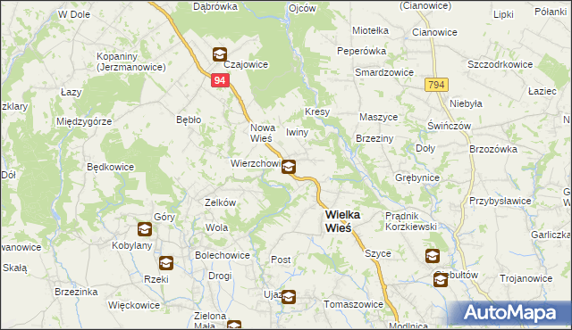 mapa Biały Kościół gmina Wielka Wieś, Biały Kościół gmina Wielka Wieś na mapie Targeo