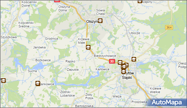 mapa Biedrzychowice gmina Olszyna, Biedrzychowice gmina Olszyna na mapie Targeo