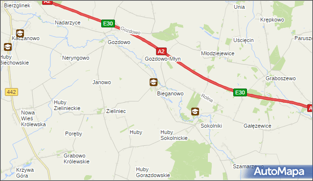 mapa Bieganowo gmina Kołaczkowo, Bieganowo gmina Kołaczkowo na mapie Targeo