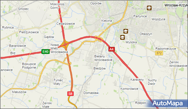 mapa Bielany Wrocławskie, Bielany Wrocławskie na mapie Targeo