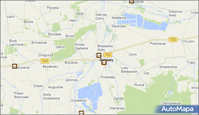 mapa Bielawy powiat łowicki, Bielawy powiat łowicki na mapie Targeo