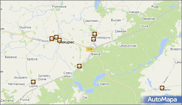mapa Bielice gmina Biskupiec, Bielice gmina Biskupiec na mapie Targeo
