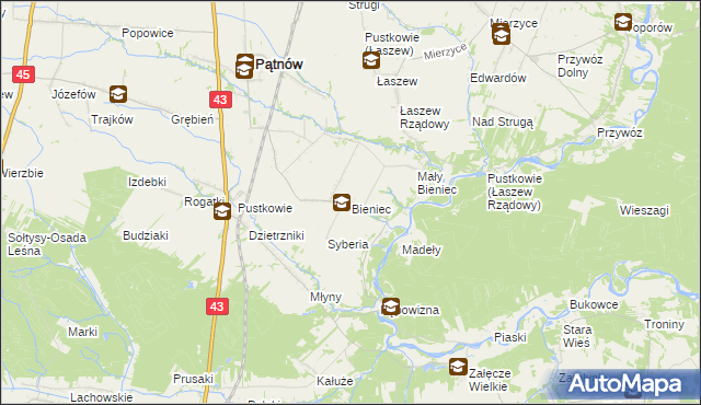 mapa Bieniec gmina Pątnów, Bieniec gmina Pątnów na mapie Targeo