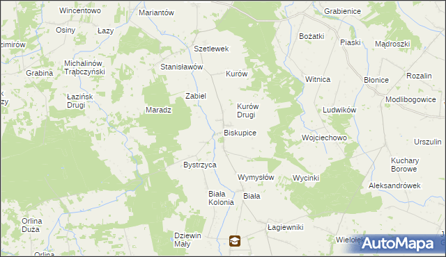 mapa Biskupice gmina Grodziec, Biskupice gmina Grodziec na mapie Targeo