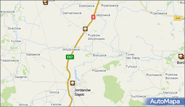 mapa Biskupice gmina Jordanów Śląski, Biskupice gmina Jordanów Śląski na mapie Targeo