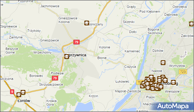 mapa Błonie gmina Koprzywnica, Błonie gmina Koprzywnica na mapie Targeo