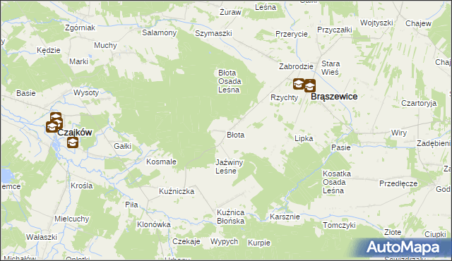 mapa Błota gmina Brąszewice, Błota gmina Brąszewice na mapie Targeo