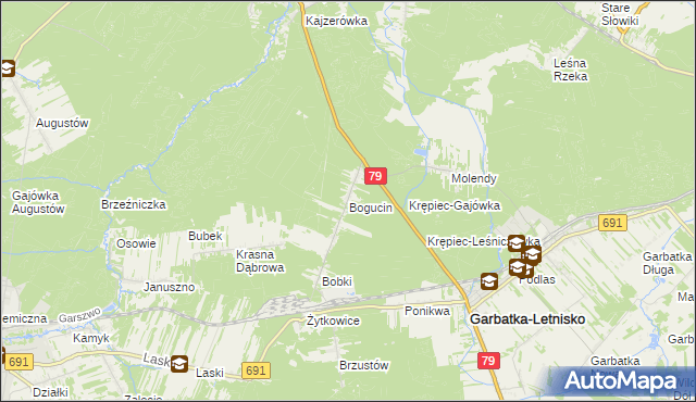 mapa Bogucin gmina Garbatka-Letnisko, Bogucin gmina Garbatka-Letnisko na mapie Targeo
